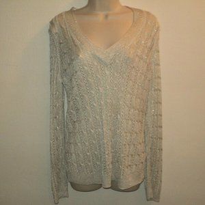 Chico's Sz 2, M-L Sweater Silver Pullover Metallic